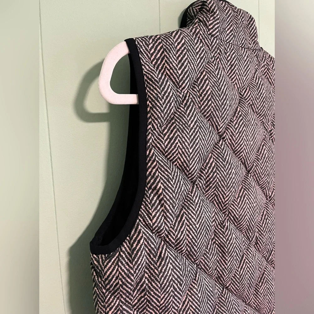 J CREW Down Filled Puffer Vest Herringbone Black White Winter Fall Class…